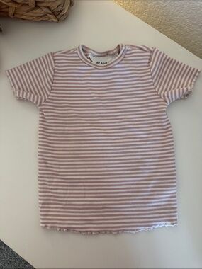 H&M Pink & White Ribbed Stripe Short Sleeve Tee
